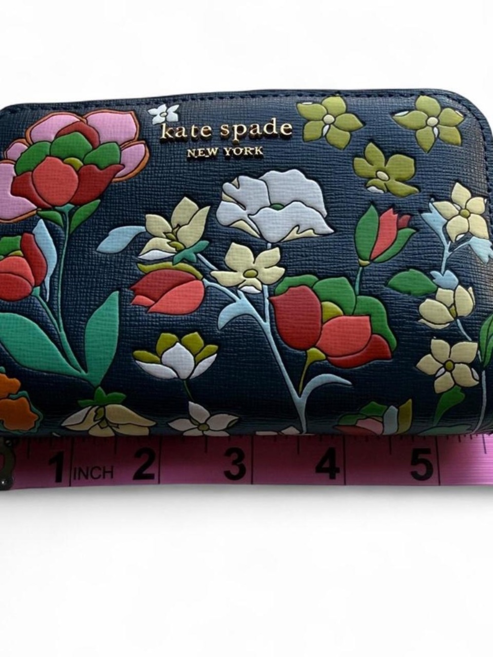Kate Spade New York Morgan Flower Bed Navy Floral Bifold Wallet Like New - Picture 6 of 8